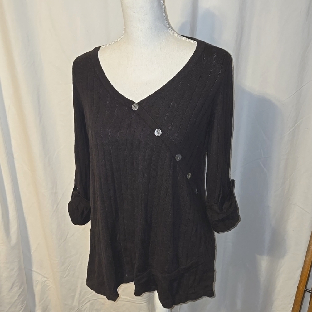 Soft Surroundings Dark Brown Asymmetrical Button-Detail Women's Tunic